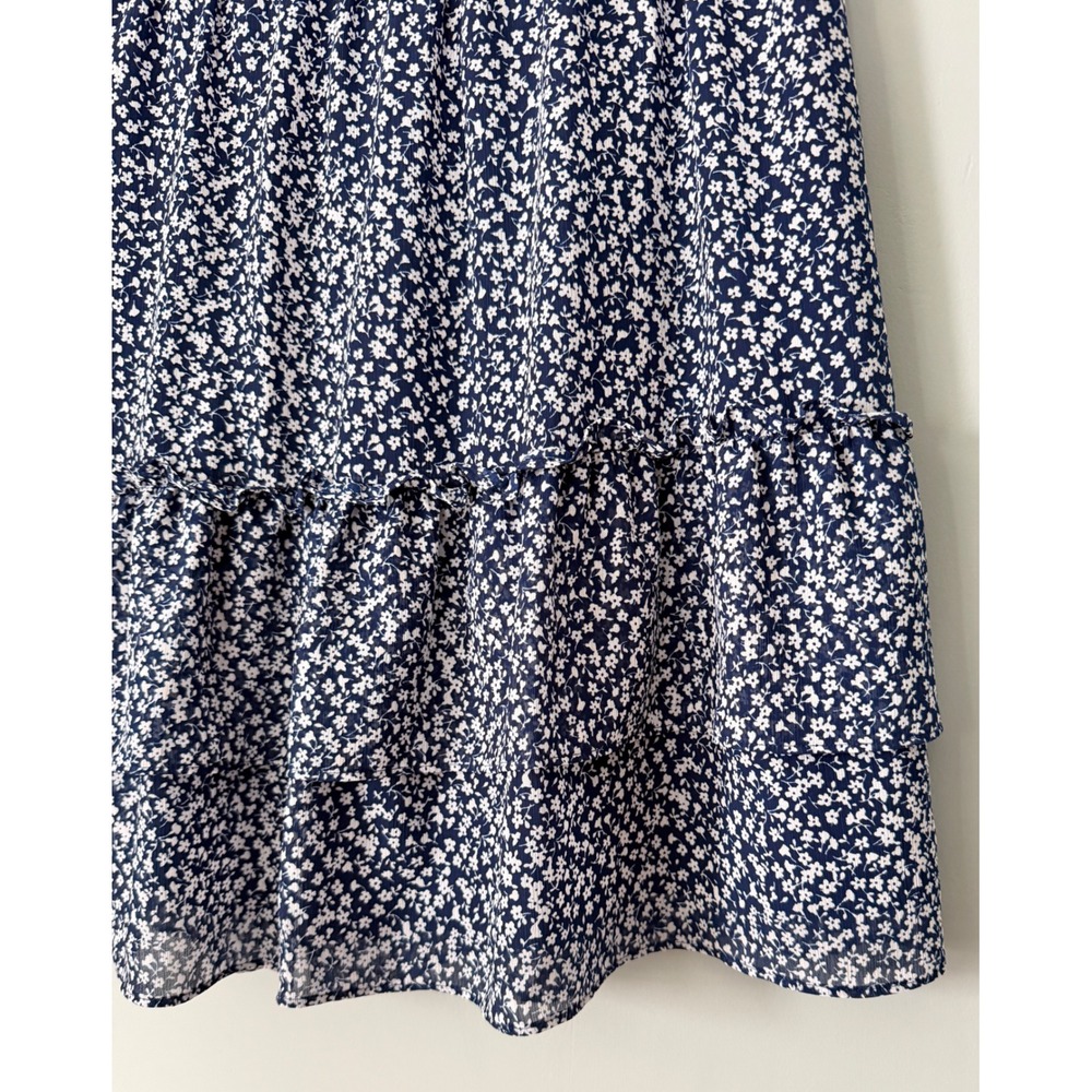 J.Crew Ditsy Floral Tiered Mini Skirt Elastic Waist XL Navy Blue White Spring - Picture 4 of 7